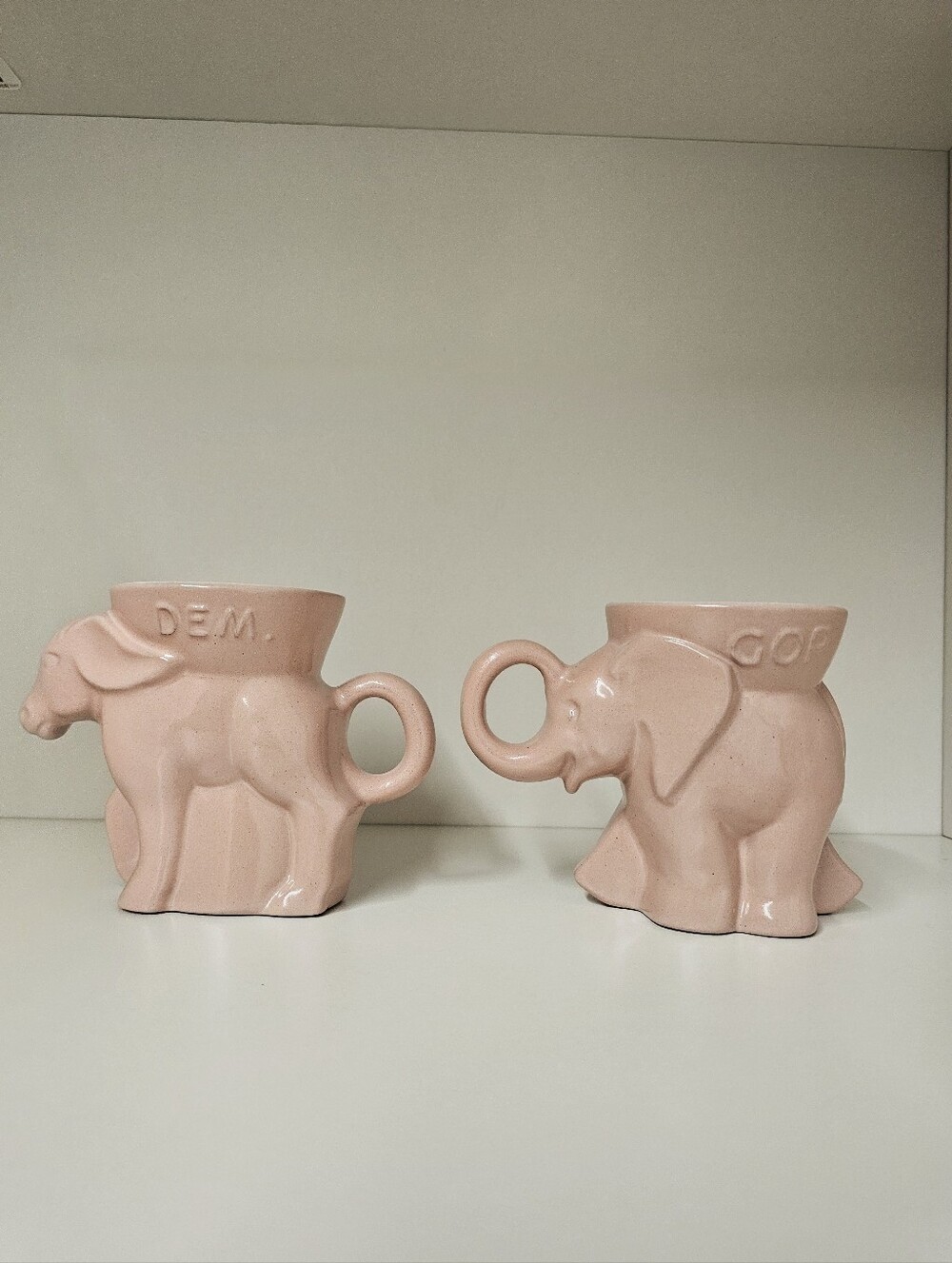 VINTAGE 1977 Frankoma Collectible Blush Pink Elephant & Donkey Planters (2)